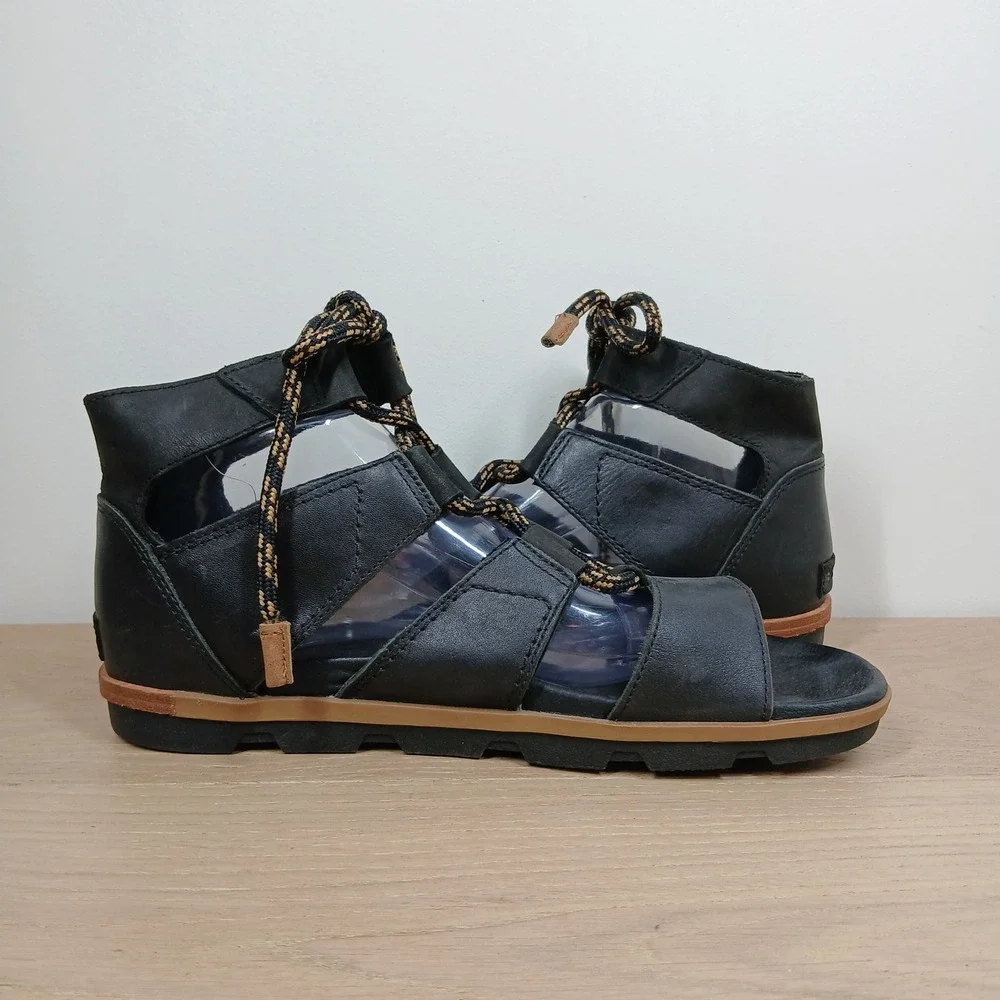 Sorel Sandals Womens 11 Black Leather Lace Up Gladiator Outdoor Utility Gorpcore